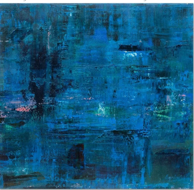 BLUE LAGUNA – abstraktus paveikslas, 147×140 cm, aliejus ant drobės, menininkas Eigirdas Scinskas