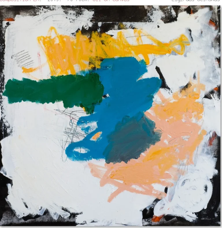 COMPOSITION LA – abstraktus paveikslas, 70×70 cm, aliejus ant drobės, menininkas Eigirdas Scinskas