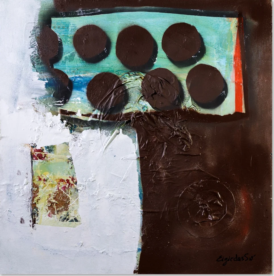 ESPRESSO – abstraktus paveikslas, 70×70 cm, aliejus ant drobės, menininkas Eigirdas Scinskas