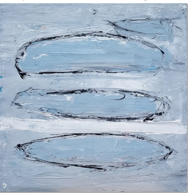 FOUR DOLPHINS – abstraktus paveikslas, 70×70 cm, aliejus ant drobės, menininkas Eigirdas Scinskas
