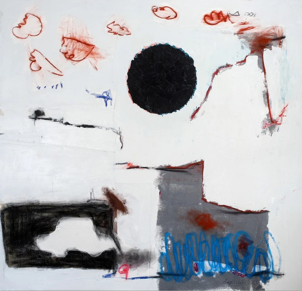 OVER THE CLOUDS – abstraktus paveikslas, 147×140 cm, aliejus ant drobės, menininkas Eigirdas Scinskas