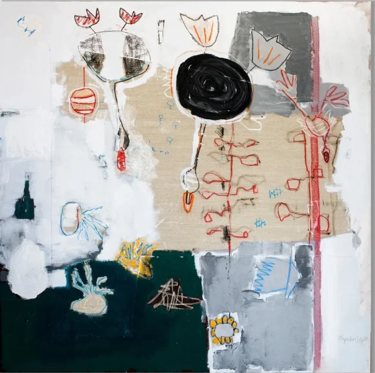 SWAN LAKE – abstraktus paveikslas, 180×180 cm, aliejus ant drobės, menininkas Eigirdas Scinskas