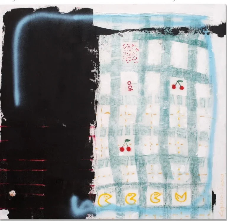 THE GAME – abstraktus paveikslas, 140×147 cm, aliejus ant drobės, menininkas Eigirdas Scinskas