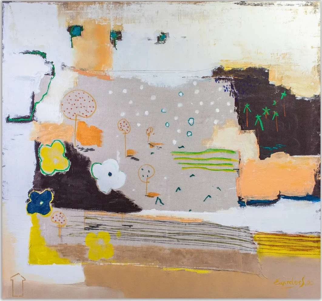 TROPICAL GARDEN – abstraktus paveikslas, 140×147 cm, aliejus ant drobės, menininkas Eigirdas Scinskas