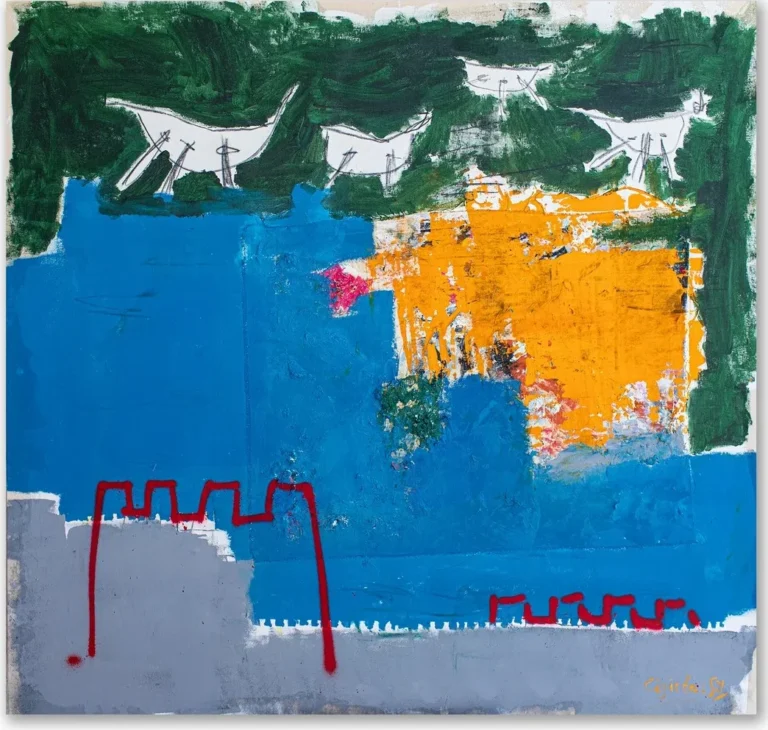 THE CASTLE – abstraktus paveikslas, 140×147 cm, aliejus ant drobės, menininkas Eigirdas Scinskas