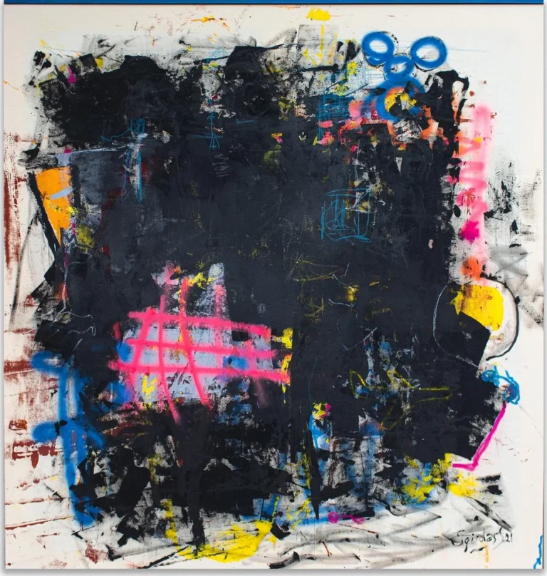 DISCOTEQUE – abstraktus paveikslas, 140×147 cm, aliejus ant drobės, menininkas Eigirdas Scinskas