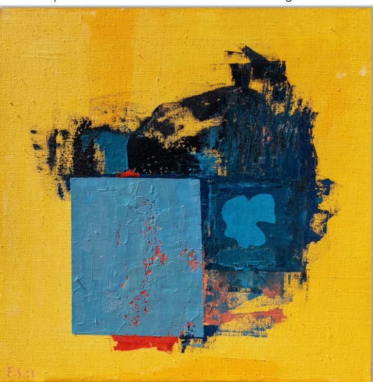YELLOW SQUARE – abstraktus paveikslas, 100×100 cm, aliejus ant drobės, menininkas Eigirdas Scinskas