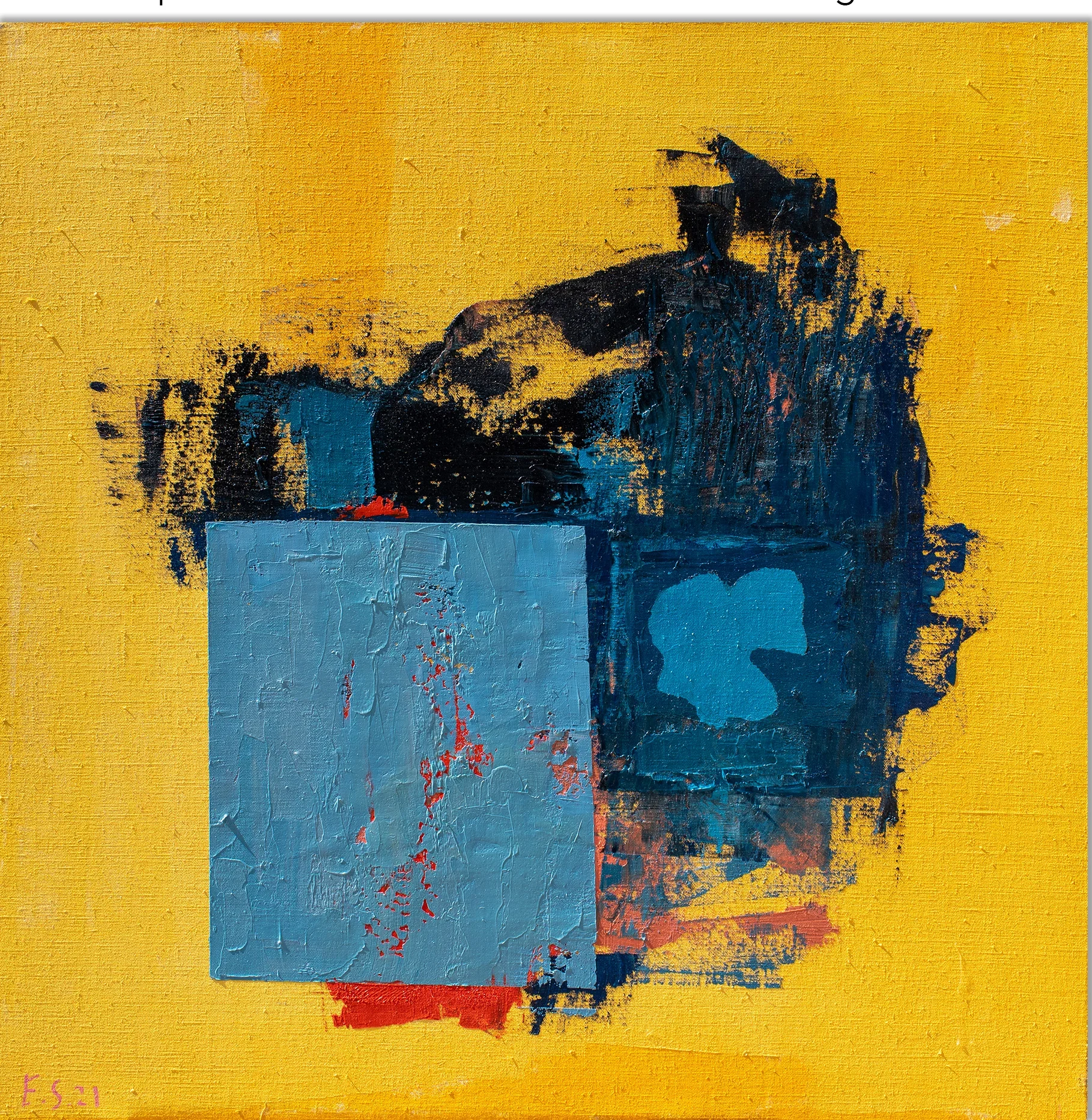 YELLOW SQUARE – abstraktus paveikslas, 100×100 cm, aliejus ant drobės, menininkas Eigirdas Scinskas