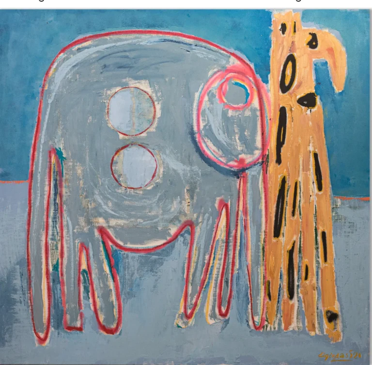 TWO FRIENDS – abstraktus paveikslas, 147×140 cm, aliejus ant drobės, menininkas Eigirdas Scinskas