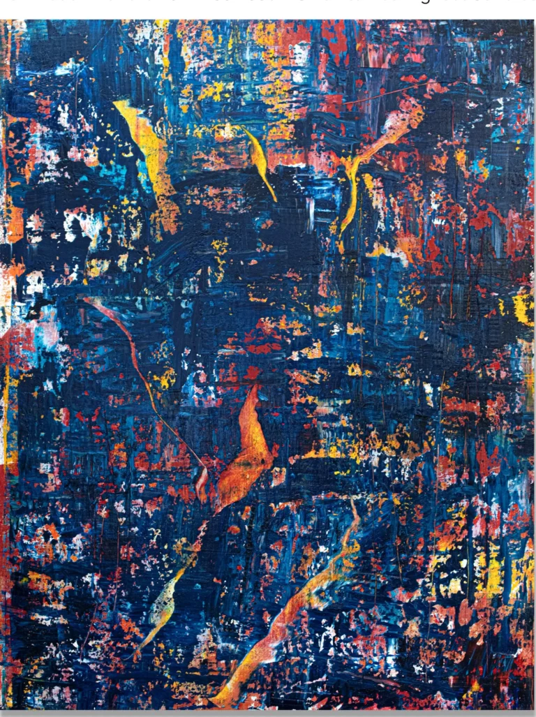 DON’T TOUCH THE LAVA – abstraktus paveikslas, 100×130 cm, aliejus ant drobės, menininkas Eigirdas Scinskas