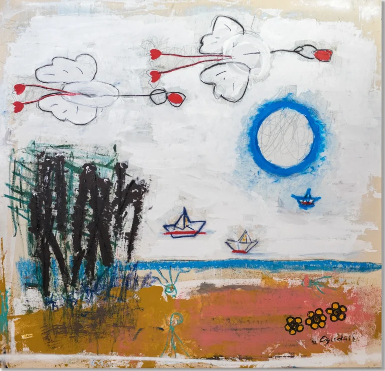 AROUND THE WORLD – abstraktus paveikslas, 147×140 cm, aliejus ant drobės, menininkas Eigirdas Scinskas