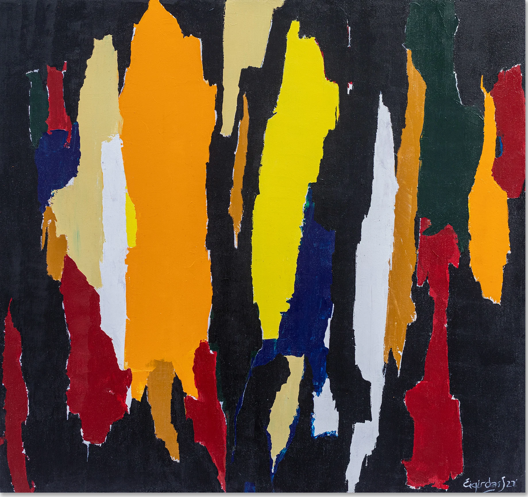 FLAME – abstraktus paveikslas, 147×140 cm, mišri technika ant drobės, menininkas Eigirdas Scinskas