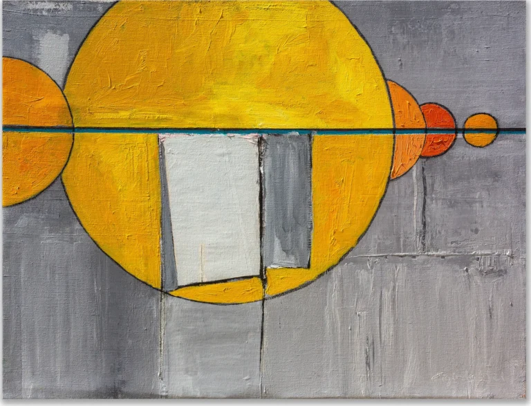 FIVE PLANETS IN ONE LINE – abstraktus paveikslas, 140×105 cm, aliejus ant drobės, menininkas Eigirdas Scinskas