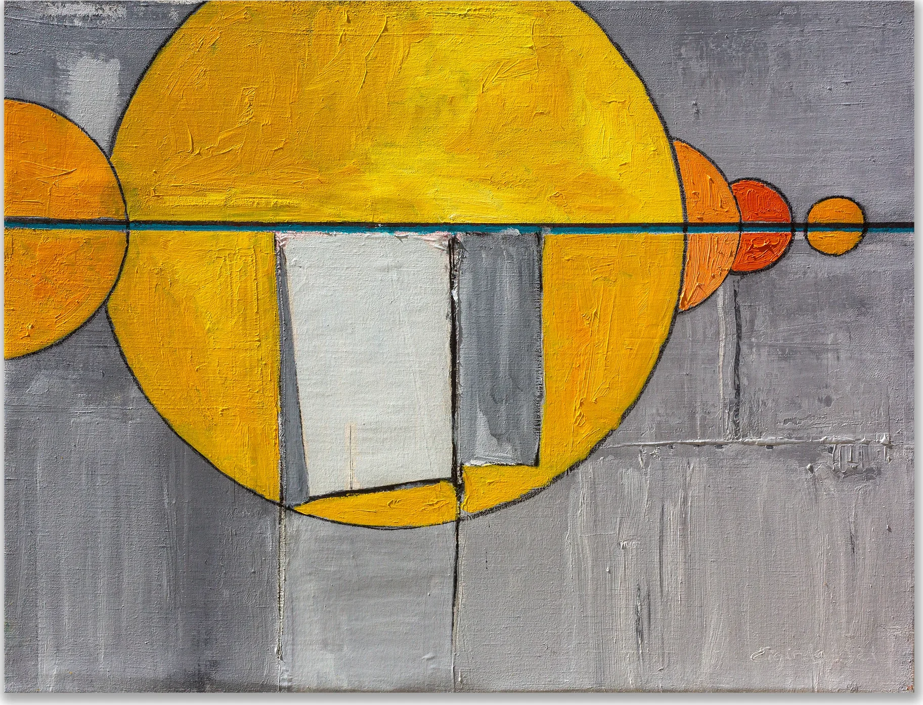 FIVE PLANETS IN ONE LINE – abstraktus paveikslas, 140×105 cm, aliejus ant drobės, menininkas Eigirdas Scinskas