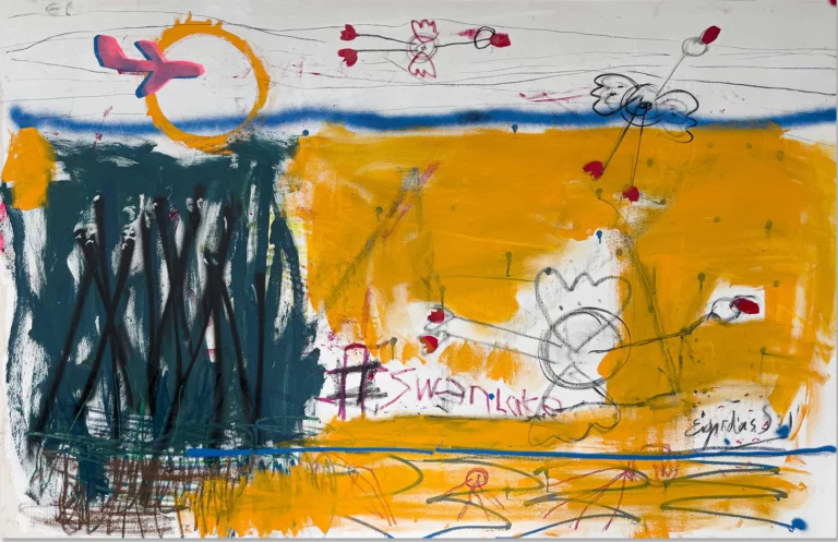SWAN LAKE – abstraktus paveikslas, 210×140 cm, mišri technika ant drobės, menininkas Eigirdas Scinskas