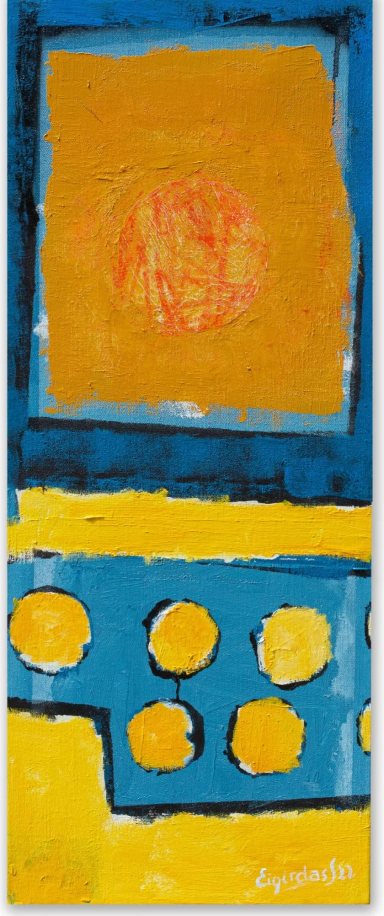 YELLOW POINT – abstraktus paveikslas, 40×80 cm, aliejus ant drobės, menininkas Eigirdas Scinskas