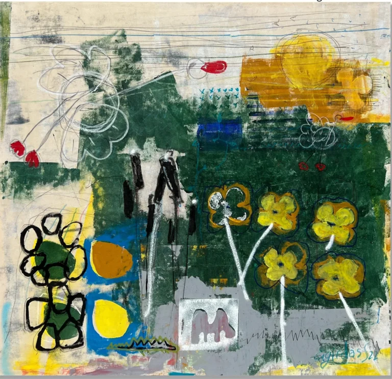 SUMMER TIME – abstraktus paveikslas, 147×140 cm, mišri technika ant drobės, menininkas Eigirdas Scinskas
