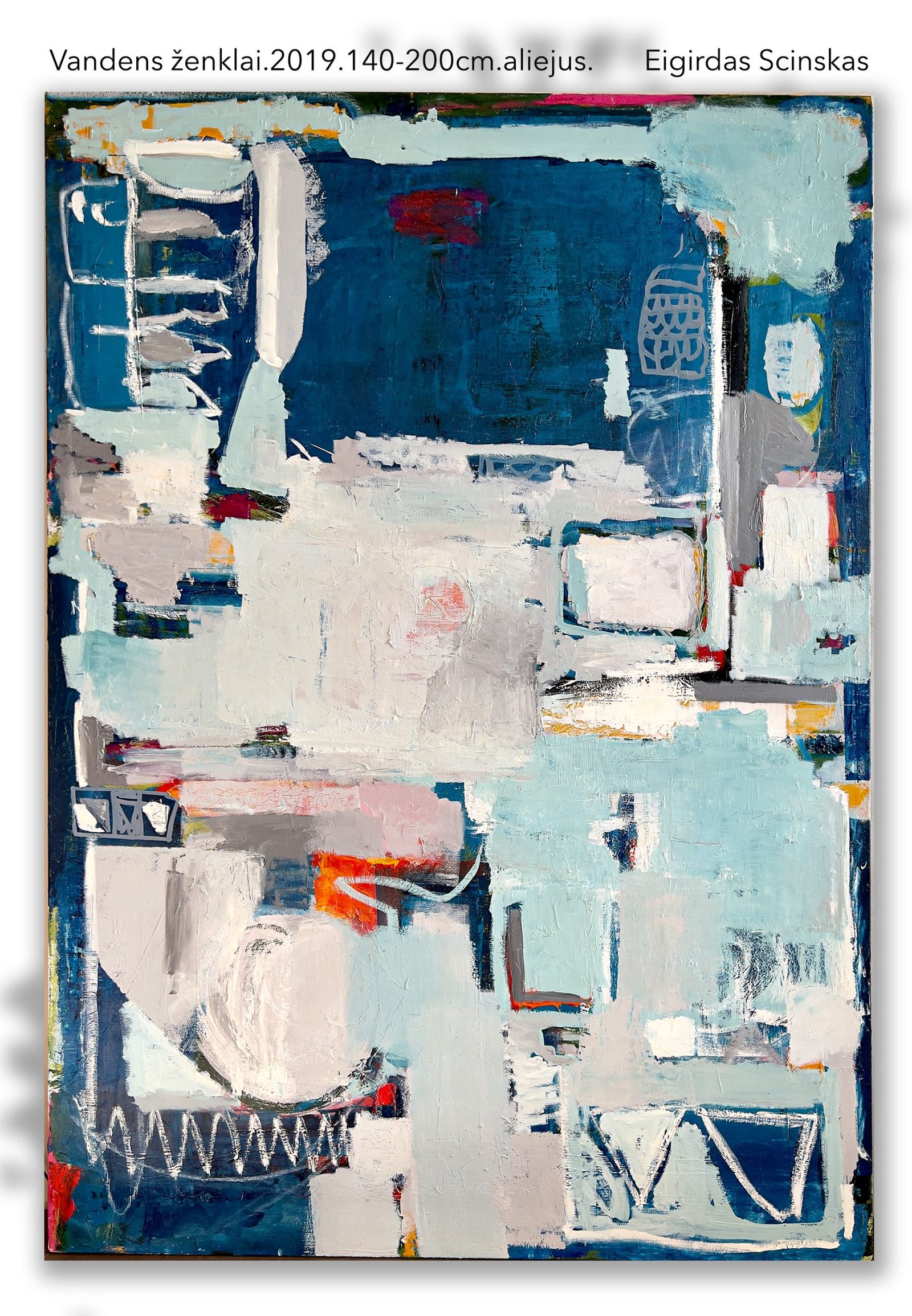 Vandens ženklai – abstraktus paveikslas, 140×200 cm, aliejus ant drobės, menininkas Eigirdas Scinskas