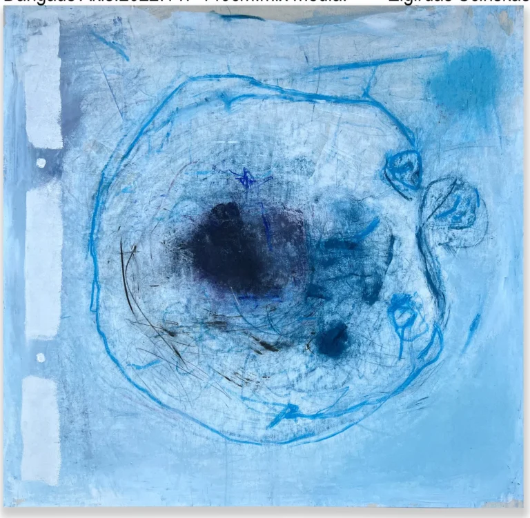 EYE OF THE SKY – abstraktus paveikslas, 147×140 cm, mišri technika ant drobės, menininkas Eigirdas Scinskas