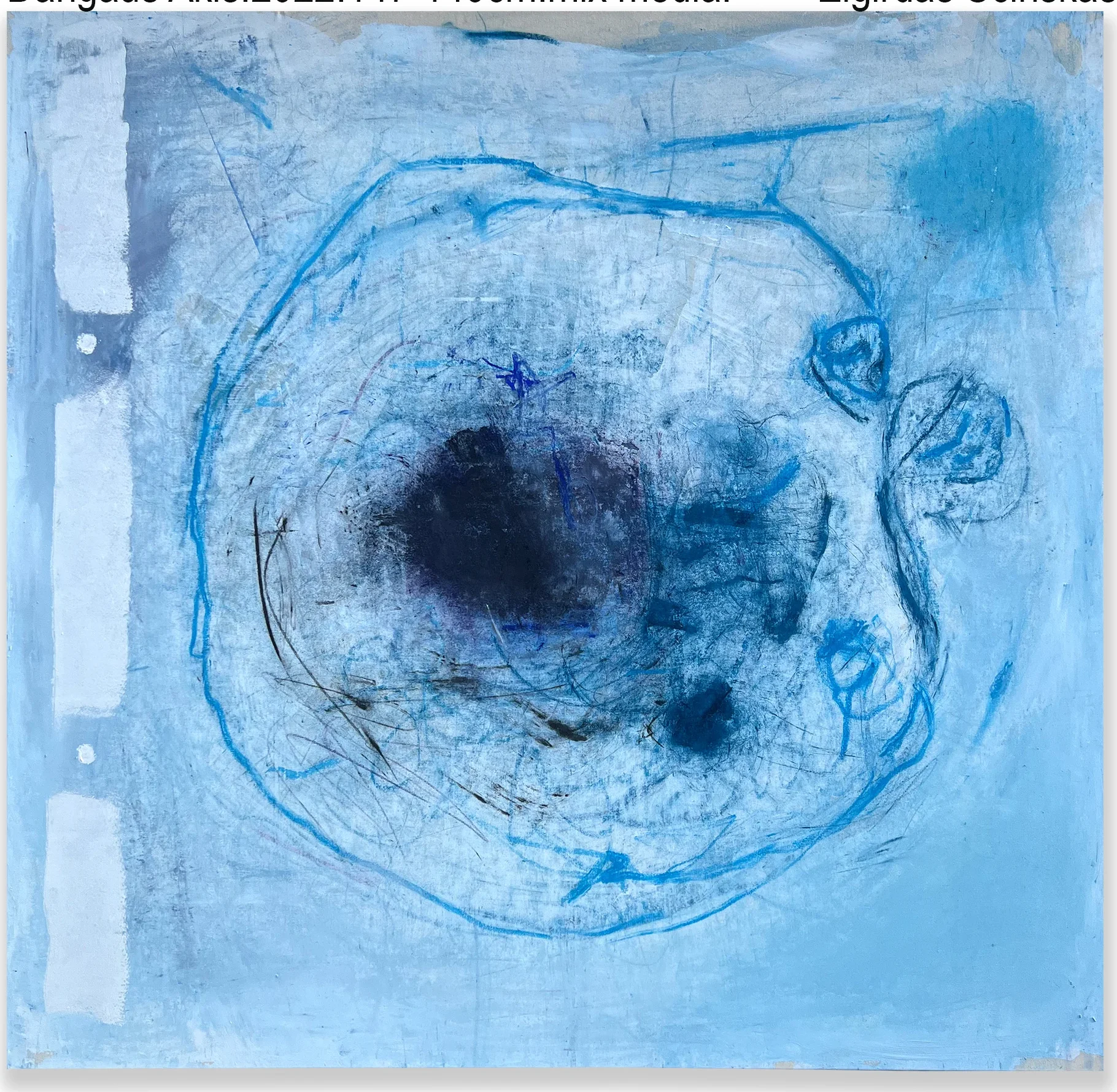 EYE OF THE SKY – abstraktus paveikslas, 147×140 cm, mišri technika ant drobės, menininkas Eigirdas Scinskas