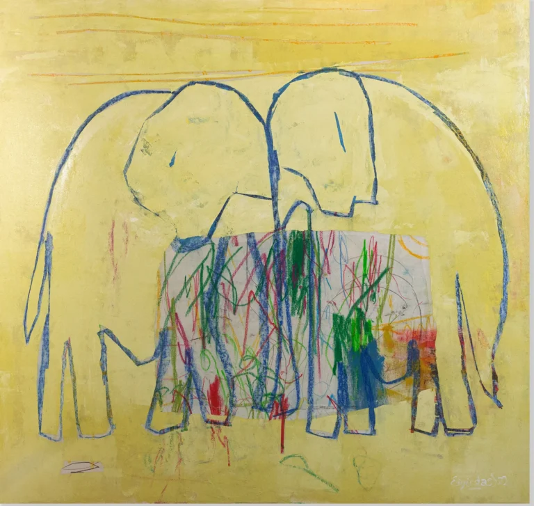 TWO FRIENDS – IN AFRICA – abstraktus paveikslas, 147×140 cm, mišri technika ant drobės, menininkas Eigirdas Scinskas