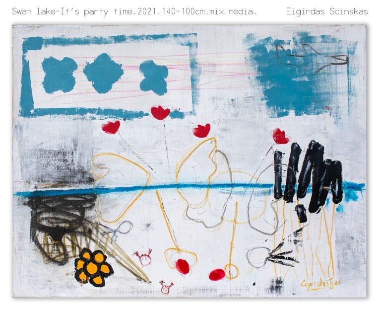 Swan-lake-It's-party-time.2021.140-100cm.mix-media