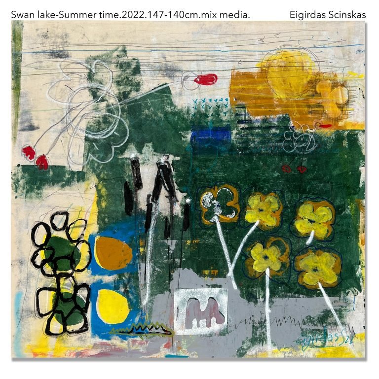 Swan lake-Summer time.2022.147-140cm.mix media.Eigirdas Scinskas www.,.