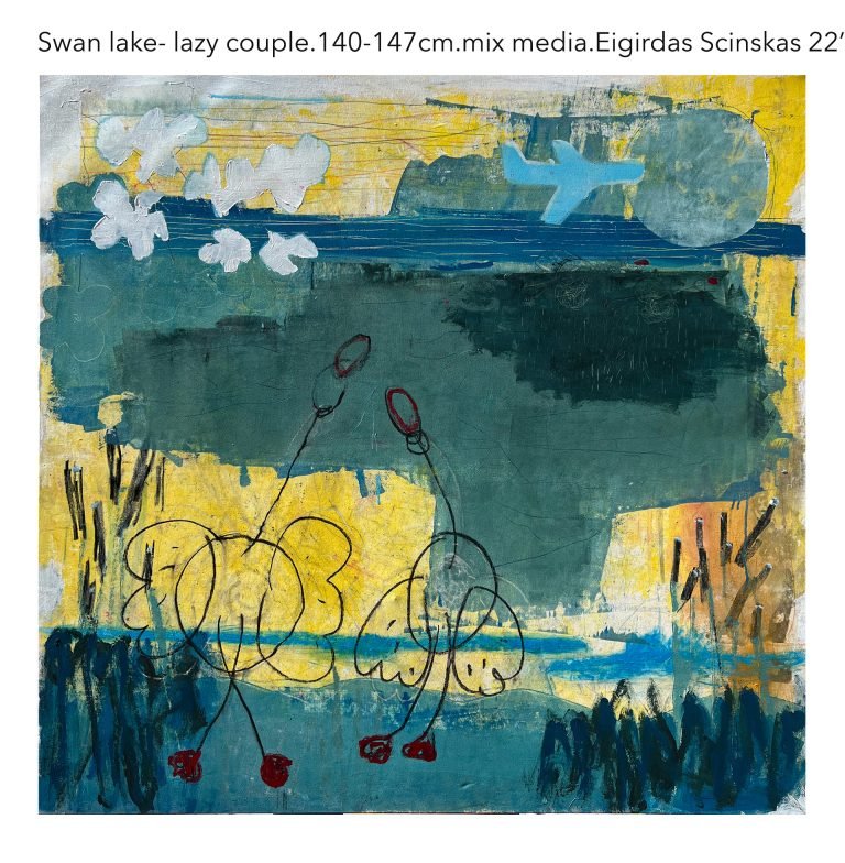 Swan-lake--lazy-couple.147-140cm.mix-media