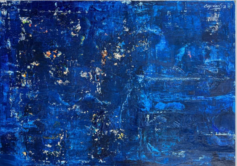 BLUE LAGOON – NIGHT – abstraktus paveikslas, 170×121 cm, aliejus ant drobės, menininkas Eigirdas Scinskas