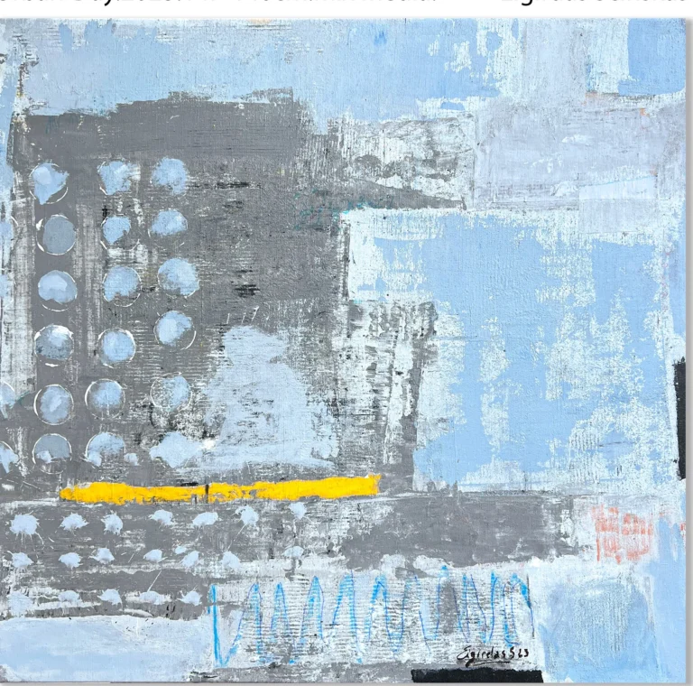 URBAN – DAY – abstraktus paveikslas, 147×140 cm, mišri technika ant drobės, menininkas Eigirdas Scinskas