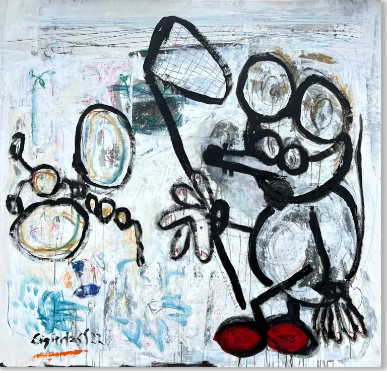 THE GAME – abstraktus paveikslas, 147×140 cm, mišri technika ant drobės, menininkas Eigirdas Scinskas