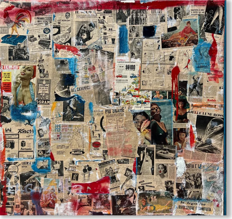 1957 HISTORY – abstraktus paveikslas, 147×140 cm, koliažas, menininkas Eigirdas Scinskas