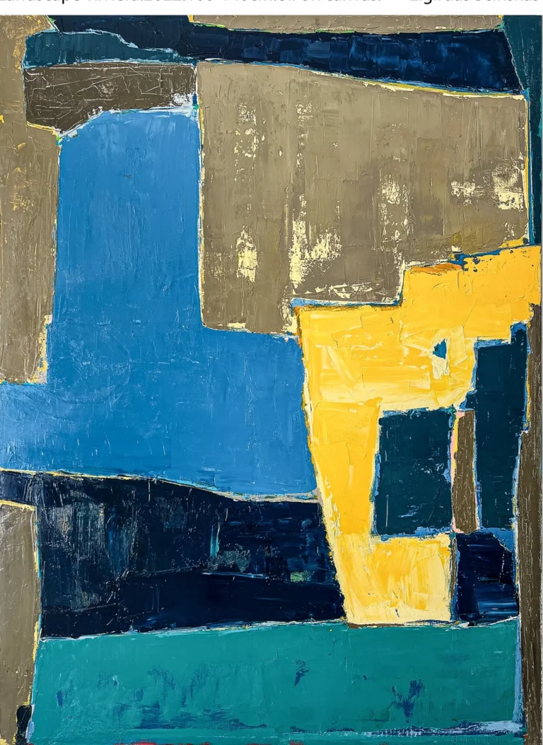 LANDSCAPE – RIVIERA – abstraktus paveikslas, 100×140 cm, aliejus ant drobės, menininkas Eigirdas Scinskas