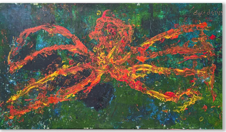 OCTOPUS – abstraktus paveikslas, 275×140 cm, mišri technika ant drobės, menininkas Eigirdas Scinskas