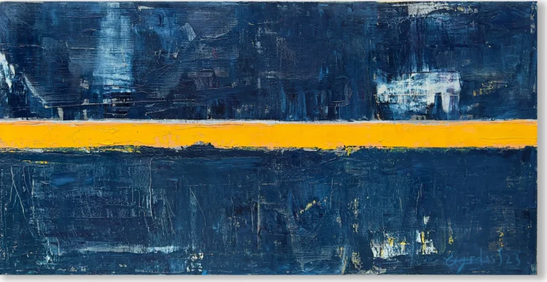 YELLOW LINE – abstraktus paveikslas, 140×71 cm, aliejus ant drobės, menininkas Eigirdas Scinskas