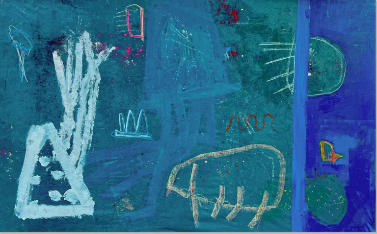 DANCING IN THE MOONLIGHT – abstraktus paveikslas, 230×146 cm, mišri technika ant drobės, menininkas Eigirdas Scinskas