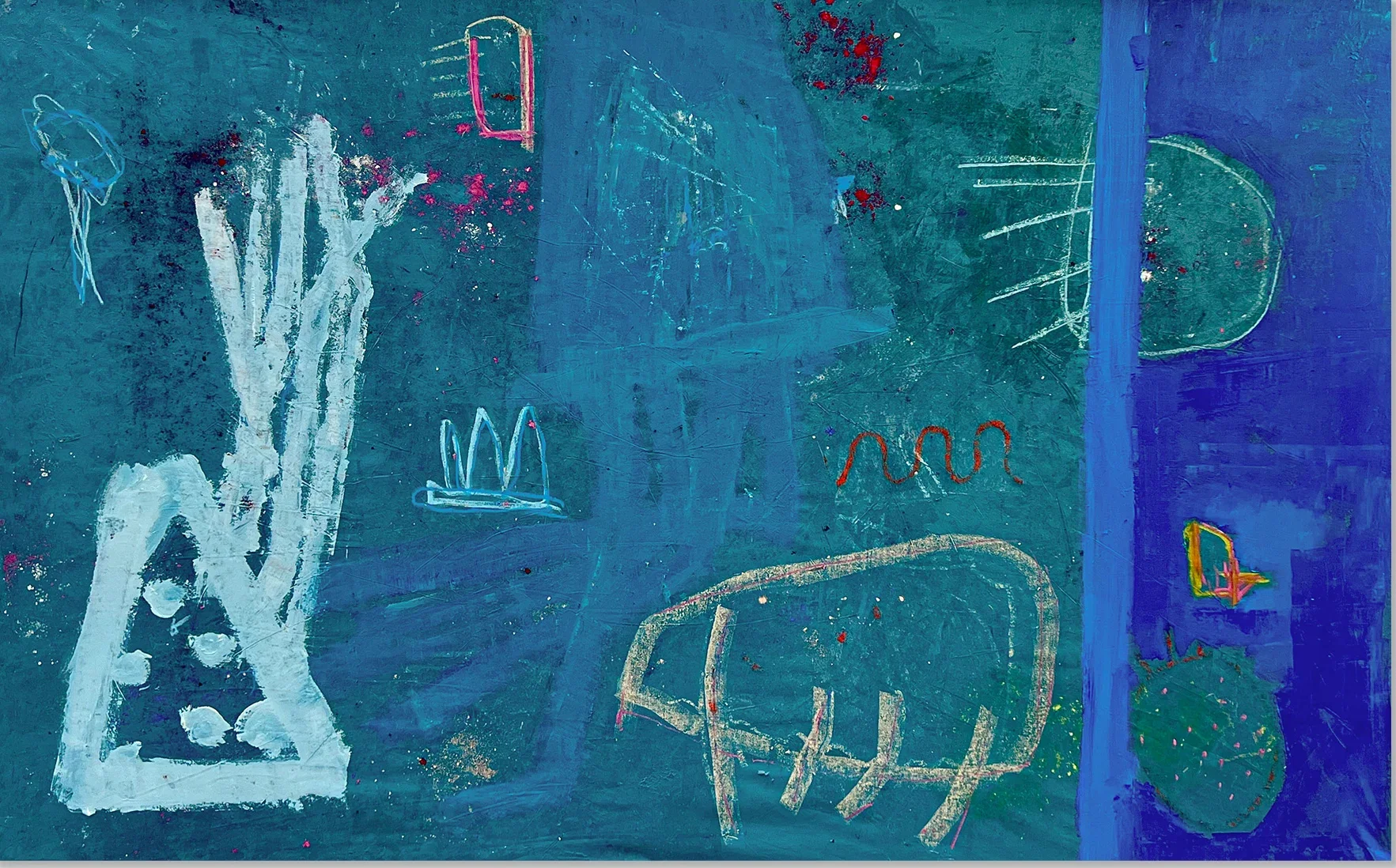 DANCING IN THE MOONLIGHT – abstraktus paveikslas, 230×146 cm, mišri technika ant drobės, menininkas Eigirdas Scinskas
