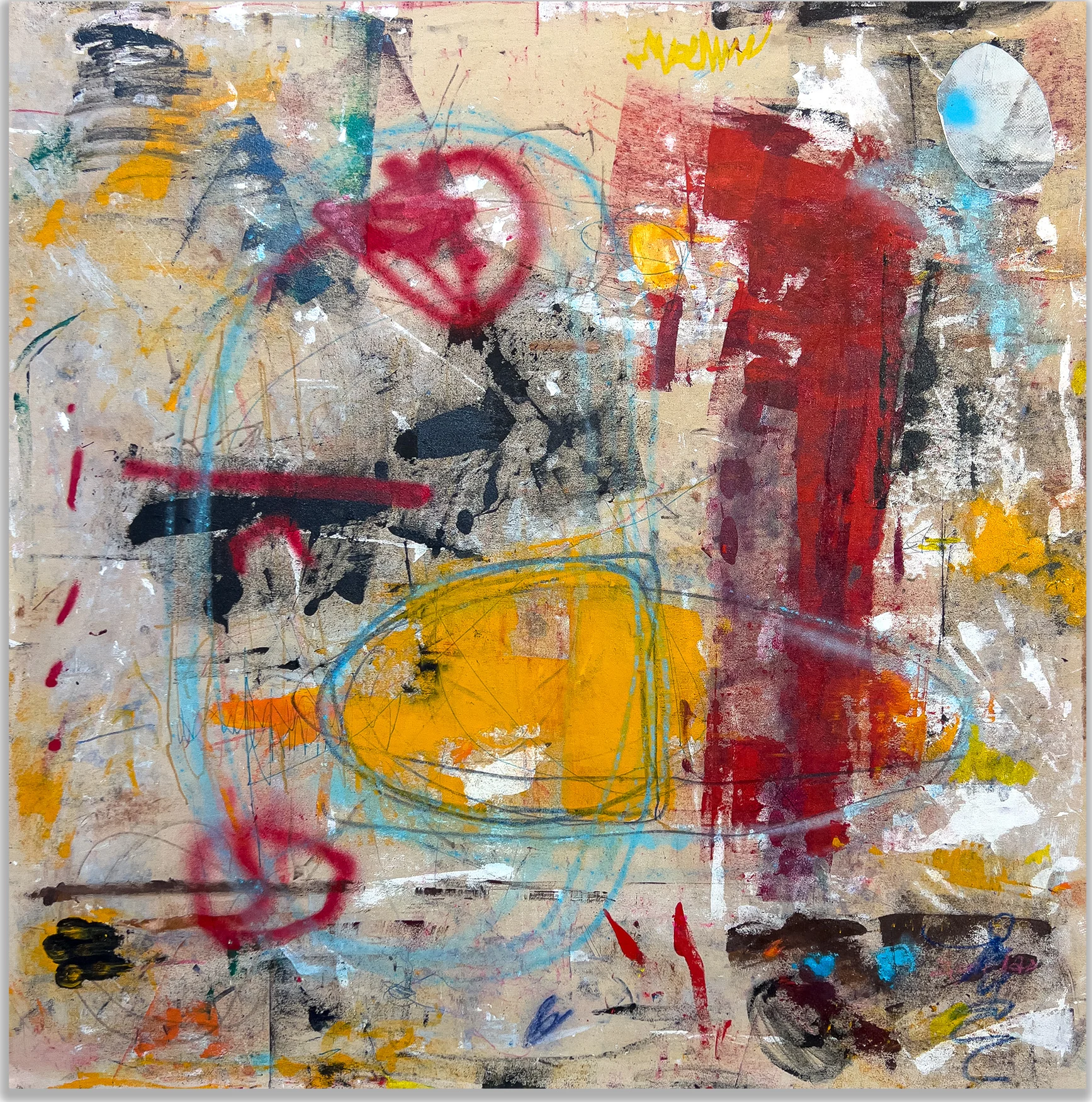 THE WEEK – abstraktus paveikslas, 147×147 cm, mišri technika ant drobės, menininkas Eigirdas Scinskas