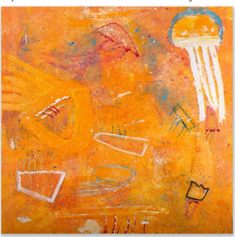 GOLD IN THE OCEAN – abstraktus paveikslas, 147×147 cm, mišri technika ant drobės, menininkas Eigirdas Scinskas