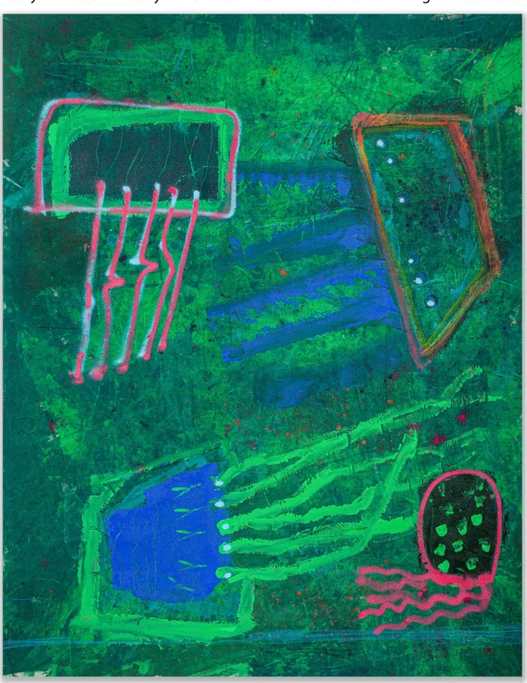 GREEN MELODY – abstraktus paveikslas, 115×147 cm, mišri technika ant drobės, menininkas Eigirdas Scinskas