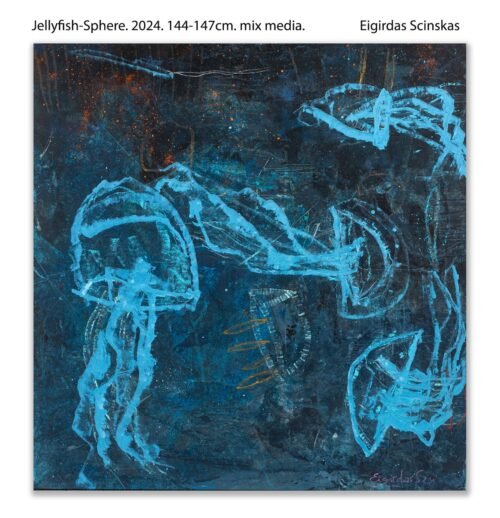 Jellyfish-Sphere. 2024. 147-144cm. mix media. Eigirdas Scinskas