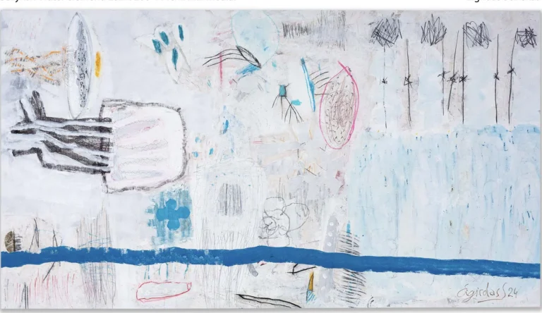 WATER ELEMENT – abstraktus paveikslas, 260×144 cm, mišri technika ant drobės, menininkas Eigirdas Scinskas