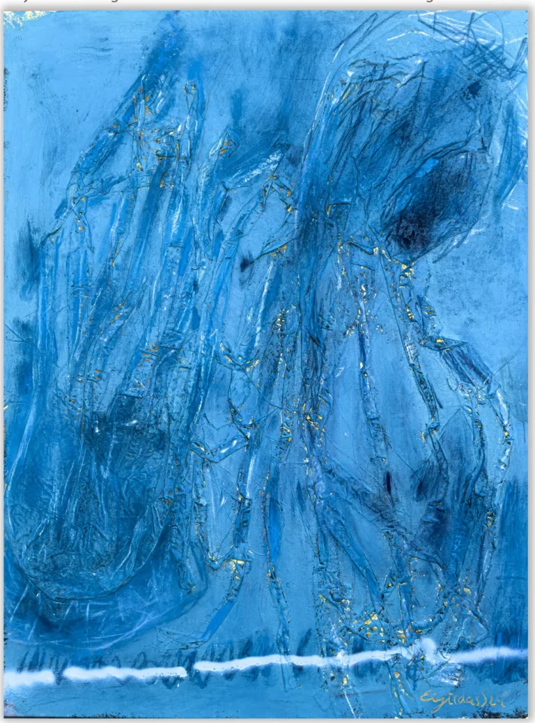 BLUE LAGOON – abstraktus paveikslas, 120×147 cm, mišri technika ant drobės, menininkas Eigirdas Scinskas