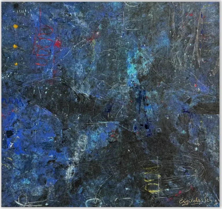 THE BIGGEST SHADOW – abstraktus paveikslas, 147×140 cm, mišri technika ant drobės, menininkas Eigirdas Scinskas