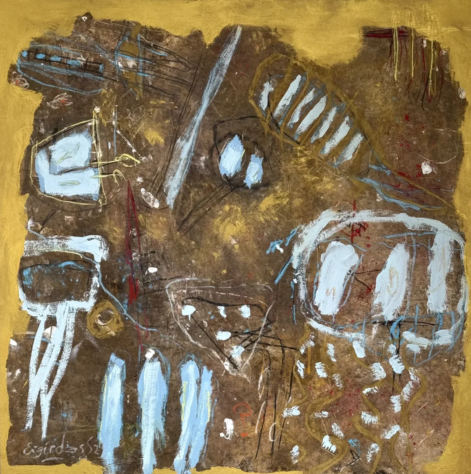 UNDISCOVERED – abstraktus paveikslas, 147×147 cm, mišri technika ant drobės, menininkas Eigirdas Scinskas