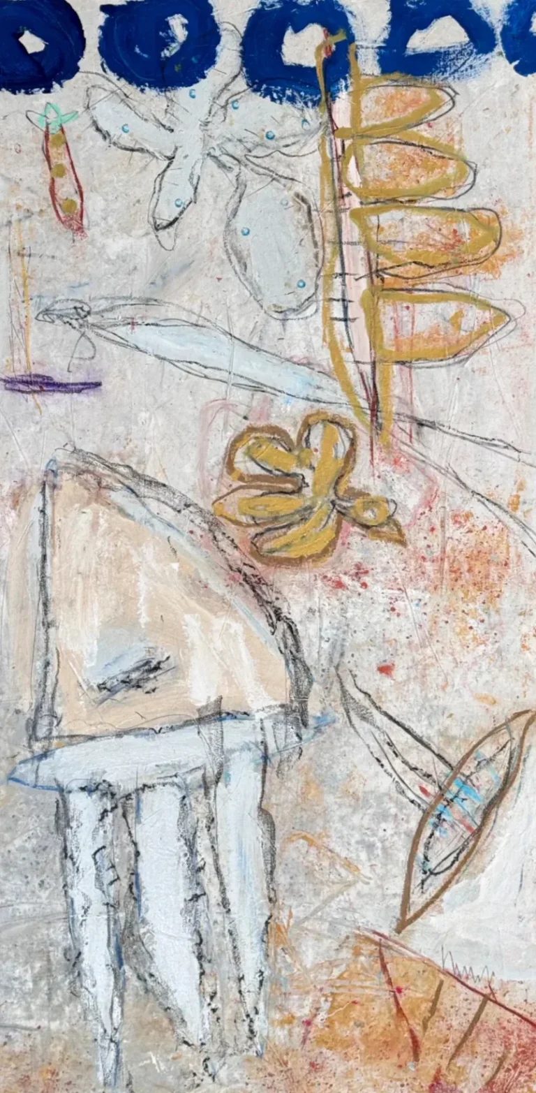 ISLAND I – abstraktus paveikslas, 70×147 cm, mišri technika ant drobės, menininkas Eigirdas Scinskas