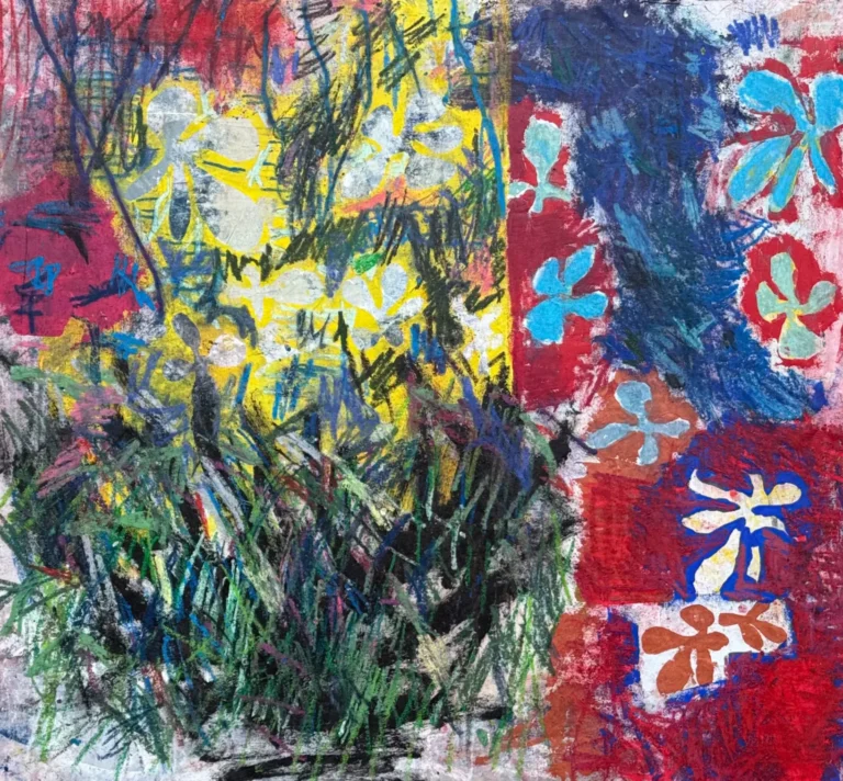 MEADOW – abstraktus paveikslas, 140×130 cm, mišri technika ant drobės, menininkas Eigirdas Scinskas