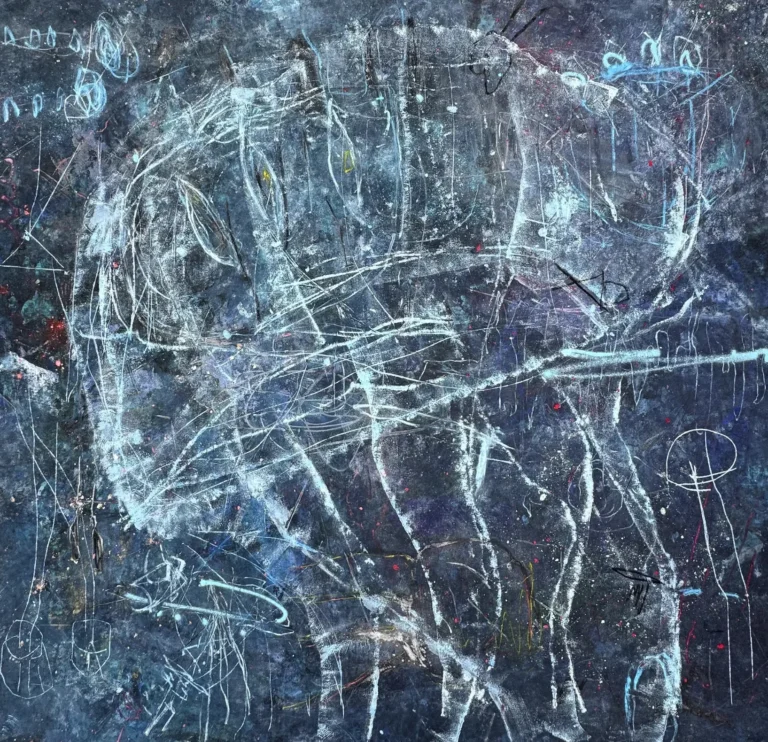 FLOW – abstraktus paveikslas, 147×140 cm, mišri technika ant drobės, menininkas Eigirdas Scinskas