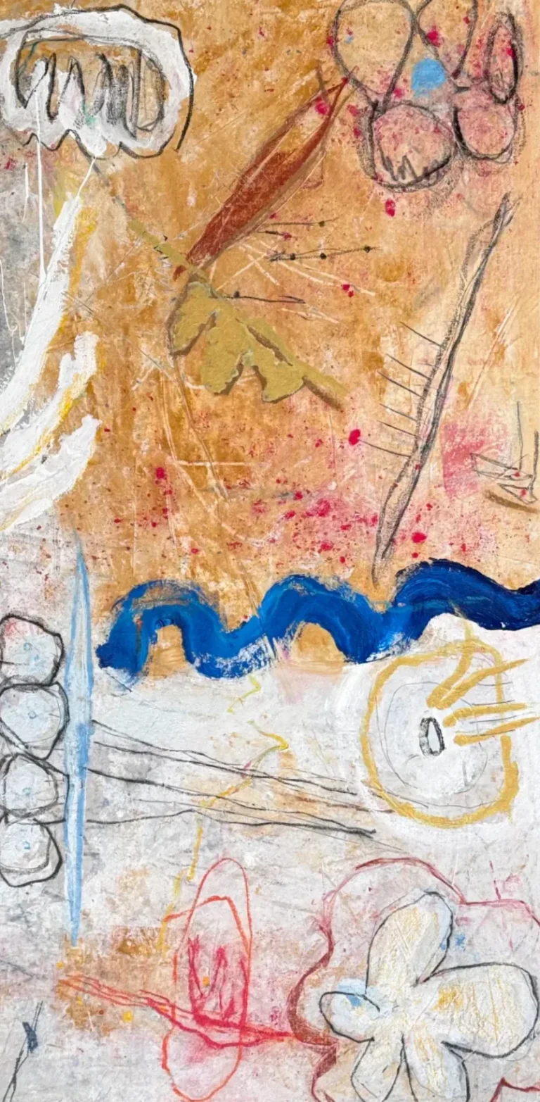 ISLAND II – abstraktus paveikslas, 70×147 cm, mišri technika ant drobės, menininkas Eigirdas Scinskas