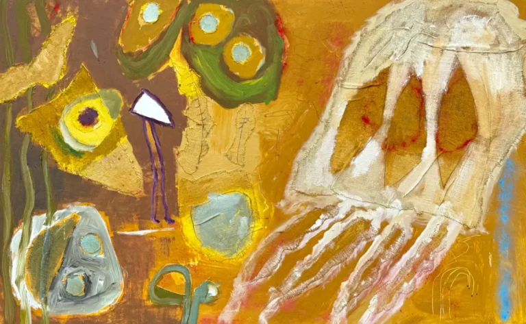 ARCHETYPES – abstraktus paveikslas, 220×147 cm, mišri technika ant drobės, menininkas Eigirdas Scinskas